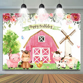 Lofaris Floral Farm With Cute Animals Happy Birthday Backdrop